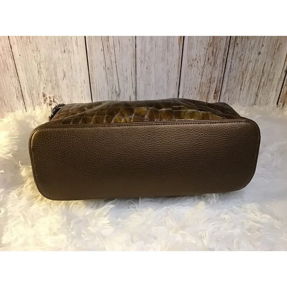 Brighton Croc Embossed Patent Leather Brown Hobo Handbag